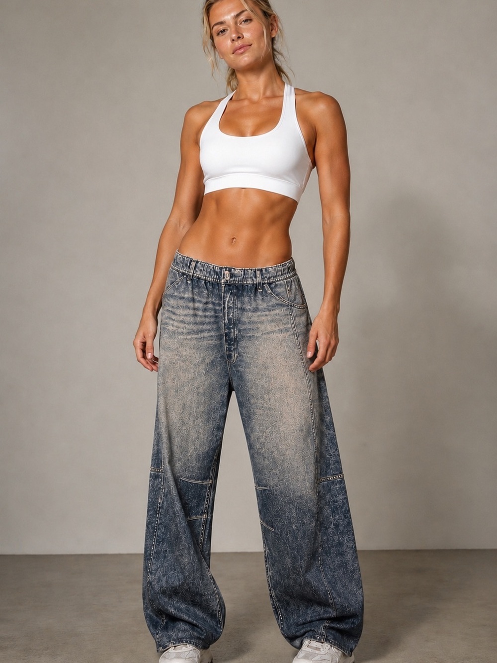 Oddi L Blue Barrel Leg Denim Look Leggings